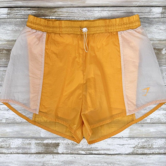 Gymshark Pants - Gymshark Athletic Shorts Women Medium Pulse 2 In 1 Orange White Workout Training